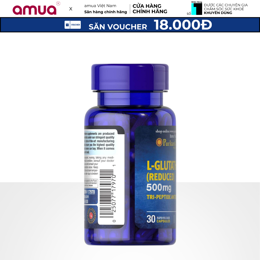 Viên uống trắng da giảm nám L-Glutathione Reduced 500mg Puritan's Pride của Mỹ 30 viên