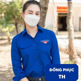 Áo Sơ Mi Đoàn Thanh Niên Dài Tay Nam Nữ 1 Túi Logo dệt