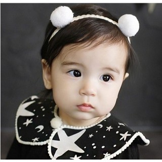 Băng Đô Turban Cho Bé Gái Thun Co Giãn Đính 2 Quả Bông Trắn Siêu Xinh