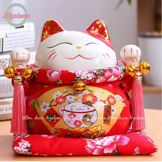 Mèo thần tài, mèo may mắn maneki neko phúc lộc viên mãn 20cm (kèm đệm)
