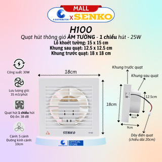 Quạt hút thông gió 1 chiều senko h100 - hàng chính hãng - bảo hành 24 tháng