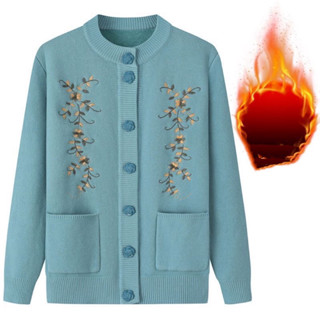 Áo khoác cho người già lót lông dày ấm, áo khoác len trung niên nữ cổ tròn cài nút tặng bà tặng mẹ