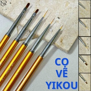 Cọ vẽ móng nail Yikou chính hãng, Bộ cọ Yikou cán vàng sang chảnh lông mướt - Nail.red