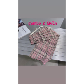 Combo 2 Quần kẻ karo xuông vải thô cho bé gái từ 14-45 kg