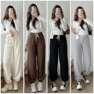 Quần baggy dáng quần bom lưng thun cạp cao, chất nỉ tâm mềm mịn co giãn