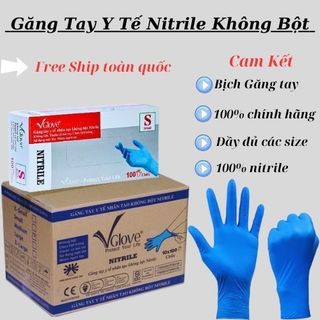 Găng tay y tế | bao tay nitrile xanh không bột 1 thùng 10 hộp chuyên dùng phòng khám, spa thẩm mỹ...