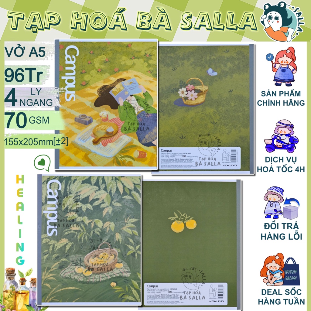 Lốc 10 Quyển Vở Campus A5 HEALING, Vở 96 Trang 4 Ly Ngang, DL Giấy 70gsm
