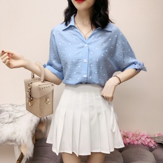 Áo sơ mi nữ tay lỡ trắng bi