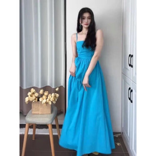 đầm maxi 2 dây  nhún ngực