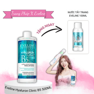 [Deal Trang Pháp x Eveline] Nước tẩy trang Eveline Hyaluron Clinic B5 và tinh chất rau má làm dịu, dưỡng ẩm da 500ML