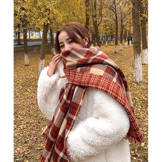Khăn Quàng Cổ Nam Nữ Caro Vintage Đỏ – Khăn Choàng Len Dạ Lông Thỏ Mềm Mịn, Ấm Áp | Quà Tặng Noel & Tết – Khăn Đôi | BigBuy360 - bigbuy360.vn