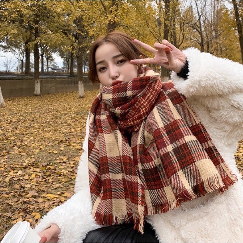 Khăn Quàng Cổ Nam Nữ Caro Vintage Đỏ – Khăn Choàng Len Dạ Lông Thỏ Mềm Mịn, Ấm Áp | Quà Tặng Noel & Tết – Khăn Đôi | BigBuy360 - bigbuy360.vn