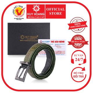 Thắt lưng nữ da cá sấu Huy Hoàng màu xanh rêu HP5206