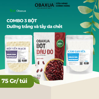Combo 3 bột dưỡng trắng obaxua gồm bột đậu đỏ, yến mạch, cám gạo cho làn da mềm mại & rạng rỡ