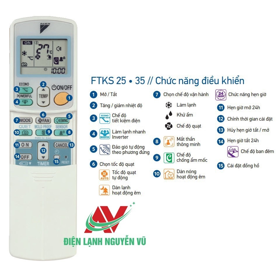 Điều khiển máy lạnh Daikin Inverter