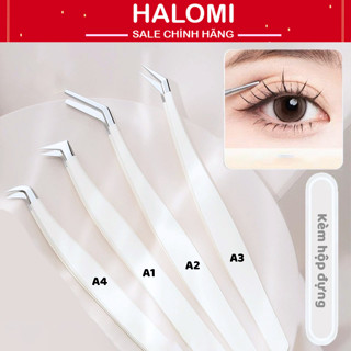  Nhíp gắn lông mi giả Halomi nhíp chuyên dụng gắn mi chùm chất liệu sắt không ghỉ kèm hộp đựng 