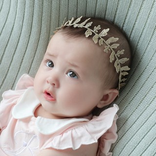 Băng Đô Turban Cho Bé Gái Dây Thun Lá Màu Vàng Kim Chất Mê Ly