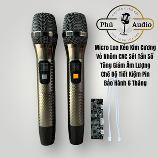 Micro Loa Kéo Kim Cương UHF Sét Tần Số Tăng Giảm Âm Lượng Vỏ Nhôm Cao Cấp