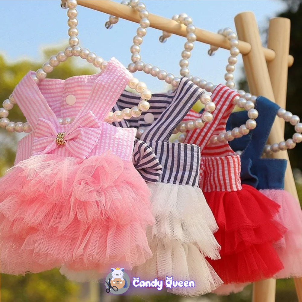 Váy Cho Chó Mèo Thú Cưng Đầm Phối Vải Lưới Mềm Mại Thoáng Khí Phong Cách Công Chúa Mùa Xuân Hè