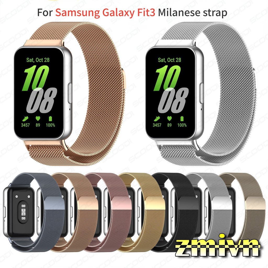 Dây Đeo khóa nam châm Cho Samsung Galaxy Fit 3 Thép Không Gỉ Milanese Vòng Tay Cho Samsung Fit 3