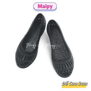  Giày nhựa giày búp bê nữ đế 3p có lỗ lưới thoát khí đi mưa đi làm công sở chống trượt Maipy G033 Đen 