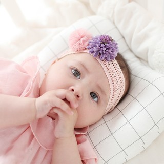 Băng Đô Turban Cho Bé Gái Thun Ren Co Giãn Bông 2 Màu Tím Hồng