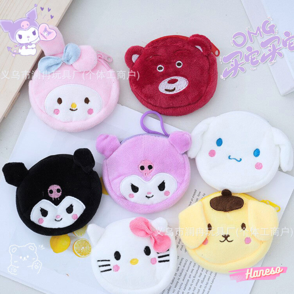 Haneso Ví Đựng Tiền Xu Mini Sanrio Móc Khoá Túi Thú Bông Kuromi Melody Cinnamoroll Kitty Quà Tặng Bạn Gái Trẻ Em