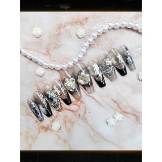 Nailbox hỏa tốc - nail box - móng úp thiết kế đen thạch vẽ hoa đính đá