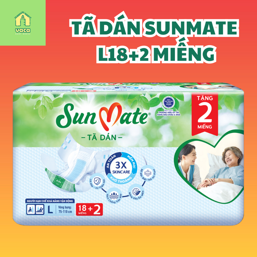 (Mẫu mới 2023) Tả/ bỉm dán người già Sunmate size L10/L18 miếng (mẫu cũ là size ML18)