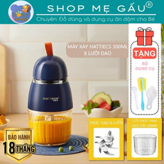Máy Xay HATTIECS Đa Năng [BH 18 THÁNG] Cho Bé Ăn Dặm, 8 Lưỡi Dao, Dung Tích 300ml