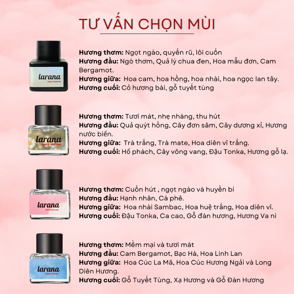 Nước hoa vùng kín Larana Inner Perfume, giúp khử mùi hôi hiệu quả, ngăn ngừa bệnh lý vùng kín hiệu quả, dung tích 5ml.