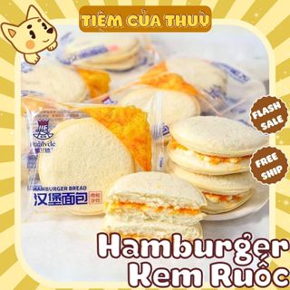 [1 Cái] Bánh Mì Hamburger Sữa Chua Kẹp Nhân Phô Mai Chà Bông, đồ ăn vặt nội địa