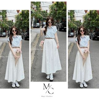  Set Áo Sơ Mi Tay Hến Kèm Chân Váy Dáng Dài Xoè Xếp Ly May Clother 
