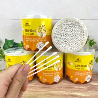 Tăm Bông Cho Bé 336 Que Hộp Tròn Xoay Bông Bạch Tuyết - Tăm Bông Kotton Cari For Kid HỘP TRÒN Bông Bạch Tuyết