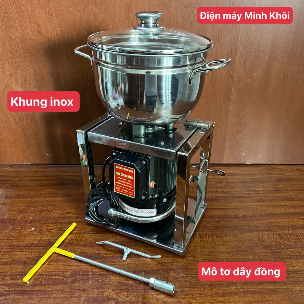 [Nồi 23.5cm]Máy xay thịt công nghiệp 1100W làm giò, chả, nồi inox - công suất lớn,dây lõi đồng 100%