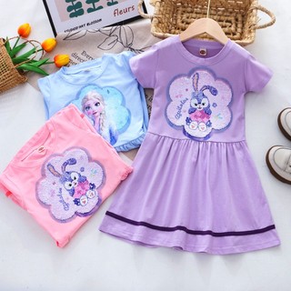 Váy đầm elsa cộc tay vuốt kim sa đổi màu 2 mặt thời trang mùa hè cho bé gái