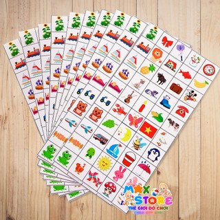 Tờ sticker bóc dán 50 kí hiệu ca cốc bàn chải cho trường mầm non