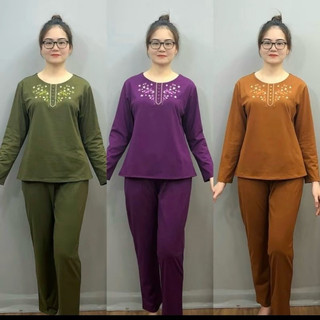  Bộ mặc nhà trung niên thu đông dài tay thun cotton - đồ ngủ cho mẹ cho bà cao cấp TRANGNC 