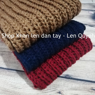  Khăn len đan tay kiểu đan cốt ăng lê dày ấm mềm mại phù hợp cho cả nam và nữ - Len Vĩnh Thịnh sợi to 