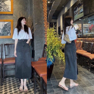  Chân váy jeans denim xẻ trước hot trend #930 