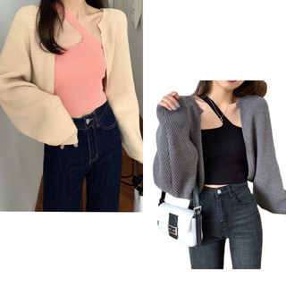 Áo Cardigan Nữ thun gân len Dáng Crotop, Áo Khoác Cánh Dơi Sành Điệu