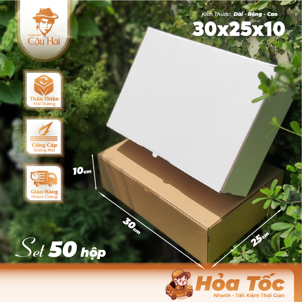 (HỎA TỐC) Set 50 hộp carton nắp GẬP 30x25x10