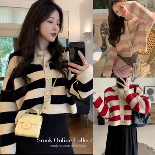 (HÀNG QCCC) Áo khoác len Cardigan kẻ sọc dáng croptop phối khuy cài phong cách thời trang BA SP39