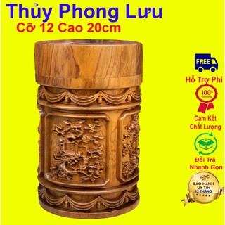 Hộp đựng trà tròn gỗ bách xanh tùng cúc trúc mai nguyên khối cỡ 12 cao 20