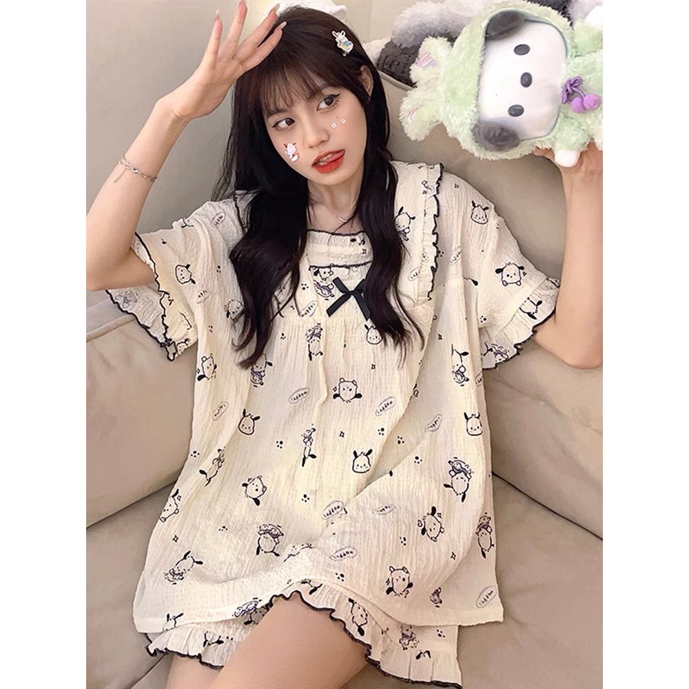 {Hàng Có Sẵn} Bộ Ngủ Cộc BC3 Trắng Đồ Ngủ Nữ, Đồ Ngủ Cute, Bộ Ngủ Cộc, Bộ Đồ Ngủ Nữ, Set Ngủ Cộc, Se