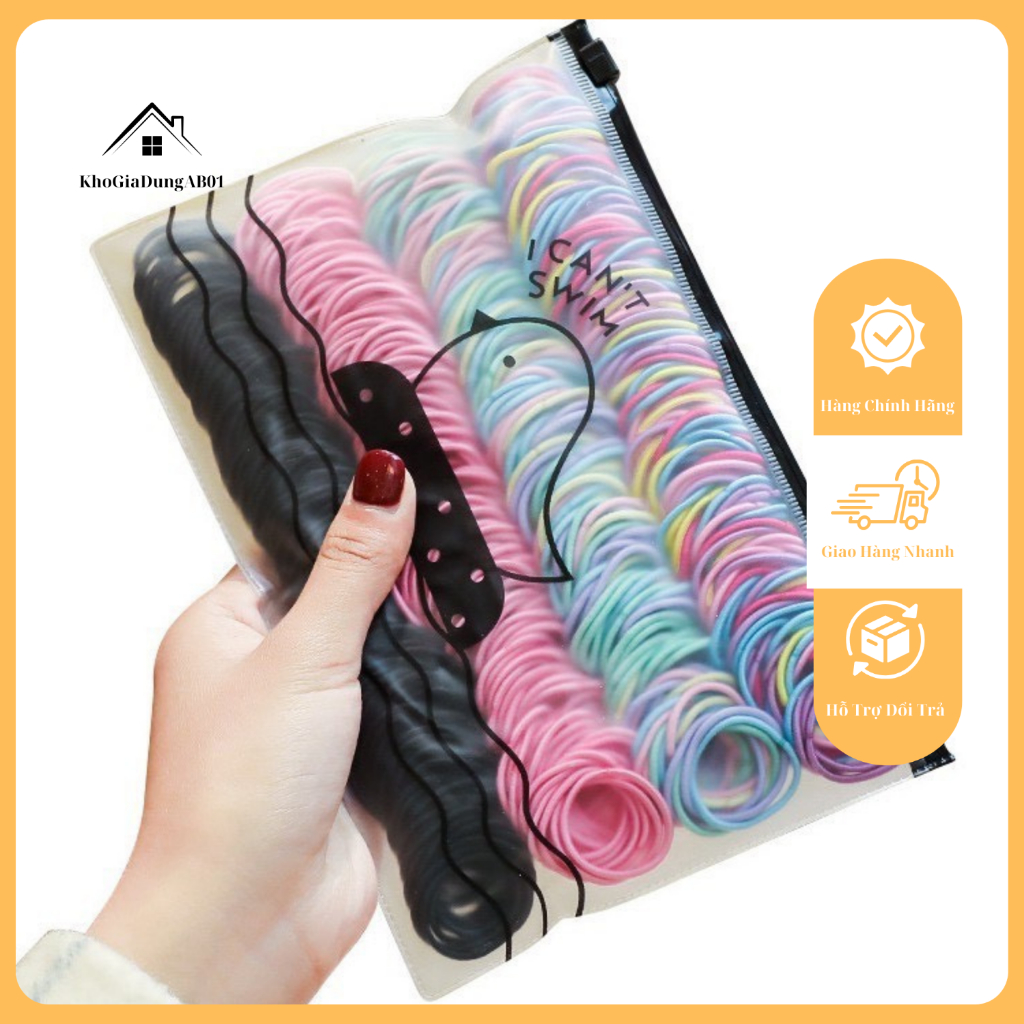 Set 500 Dây Cột Tóc Nhiều Màu Có Túi Zip