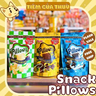 Snack Pillows Oishi Nhân Sữa Dừa - Socola - Kem Vani Gói 85G, Bánh Nhân Kem Oishi, đồ ăn vặt