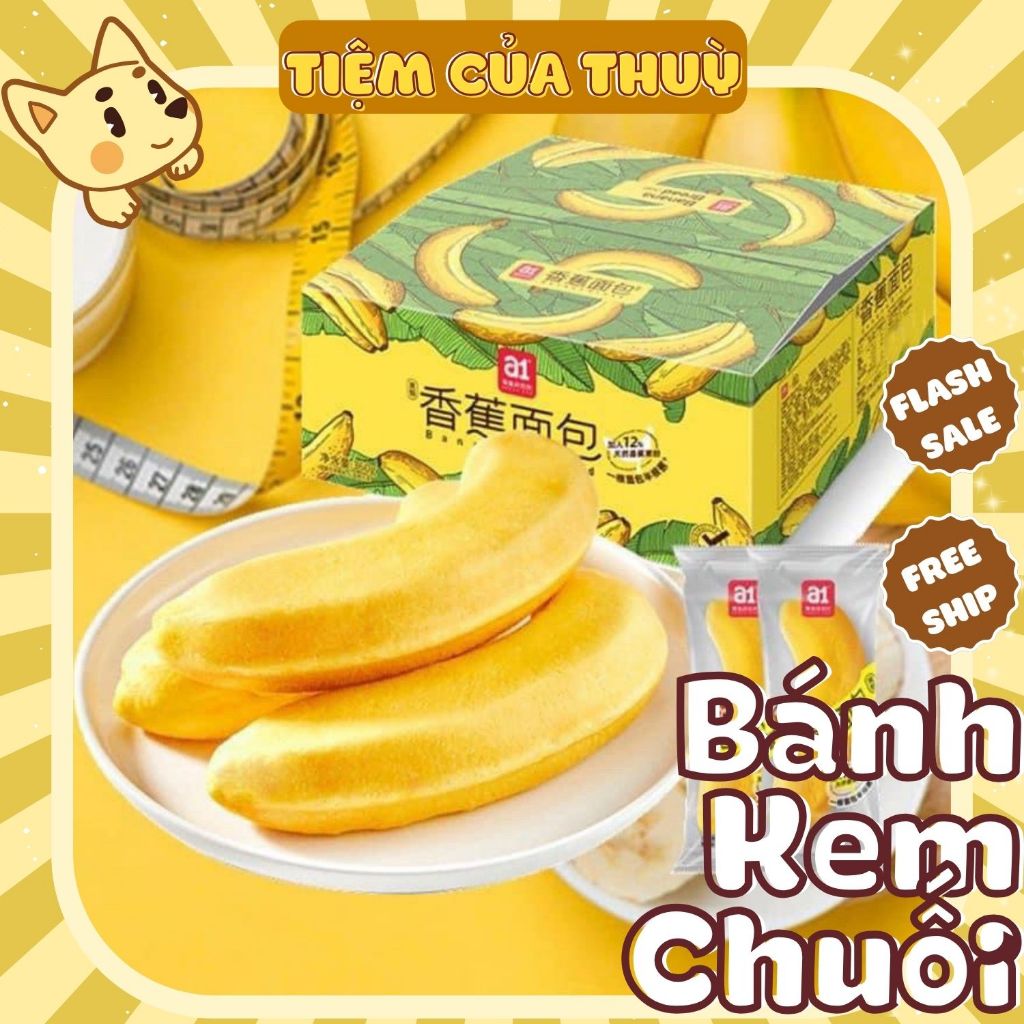 Bánh Chuối Bông Lan Đài Loan, Bánh Bông Lan Chuối Lột Nhân Kem, đồ ăn vặt nội địa