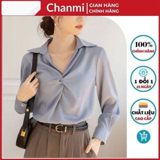 Áo sơ mi lụa kiểu xoắn ngực CHANMI A15 thiết kế trẻ trung, áo công sở cổ đức dài tay thanh lịch