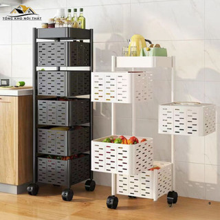 Kệ xoay đa năng 360 độ tiết kiệm không gian nhà khung thép chắc chắn, kệ xoay 360 độ có bánh xe di động mẫu mới